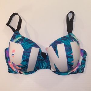 Pink Victoria’s Secret Tropical Logo Push Up Bra